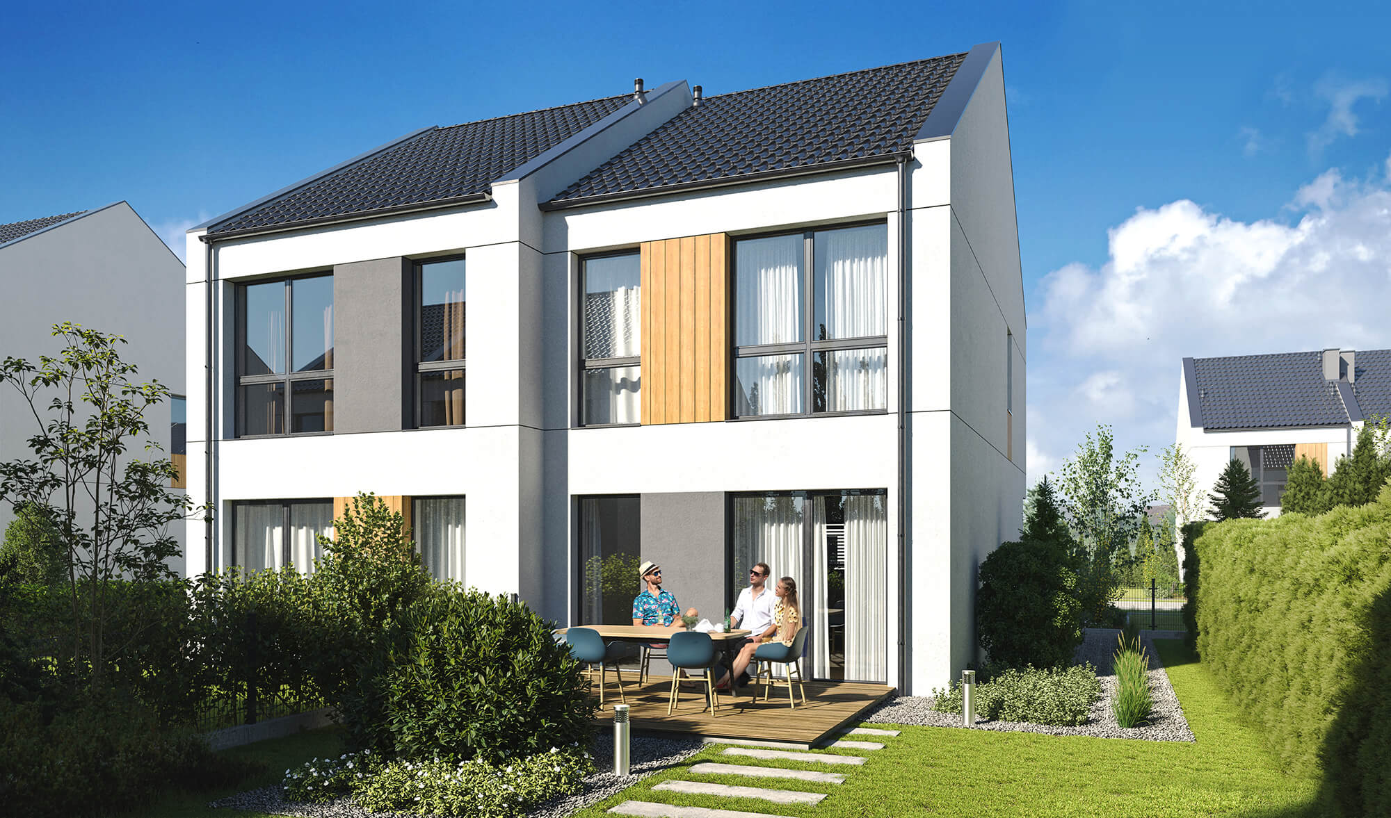 Bliźniak z tarasem i ogrodem.