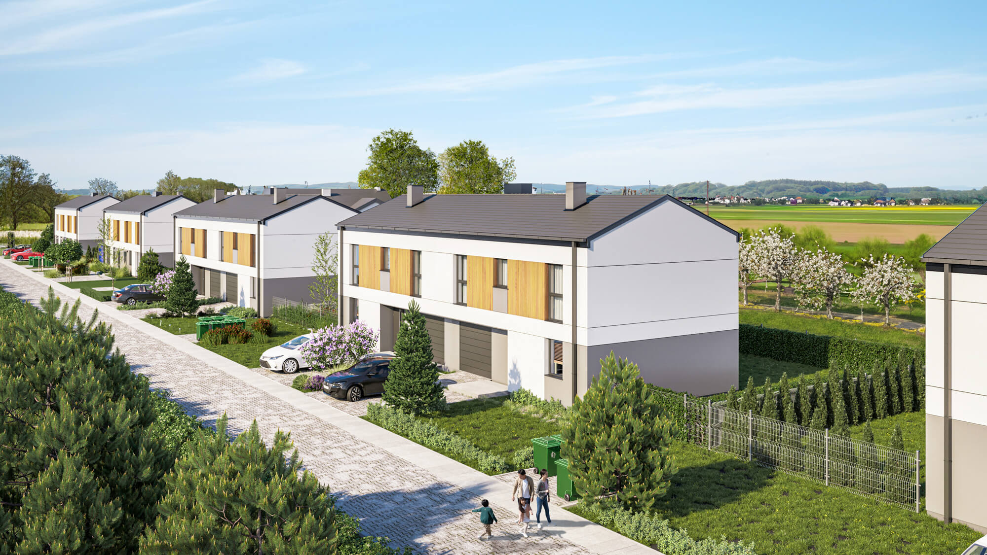 291_osiedle_podzamcze_widok_osiedla_z_góry wizualizacje 3D dla deweloperow — widok osiedla mieszkaniowego z lotu ptaka