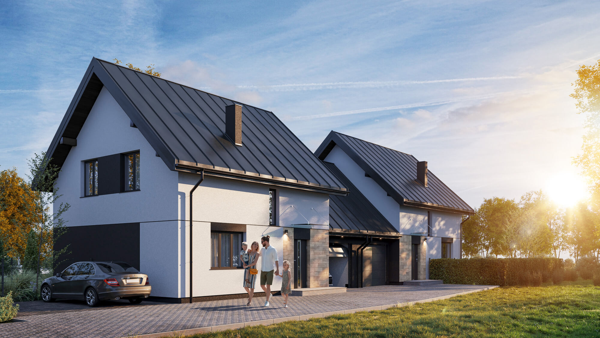 277_angel_homes_bliźniaki_podjazd_zachód wizualizacje zewnetrzne budynku — przyklad realizacji Kokonat