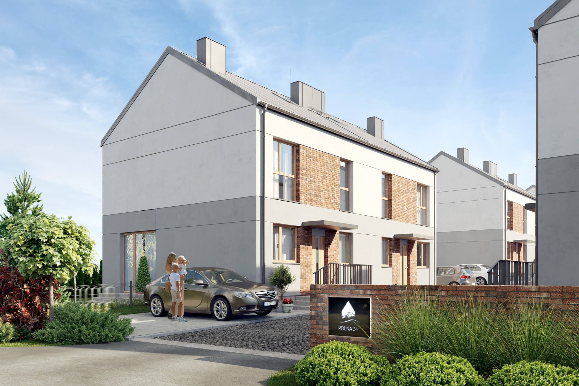 Wjazd na osiedle z zabudowaniem bliźniaczym.