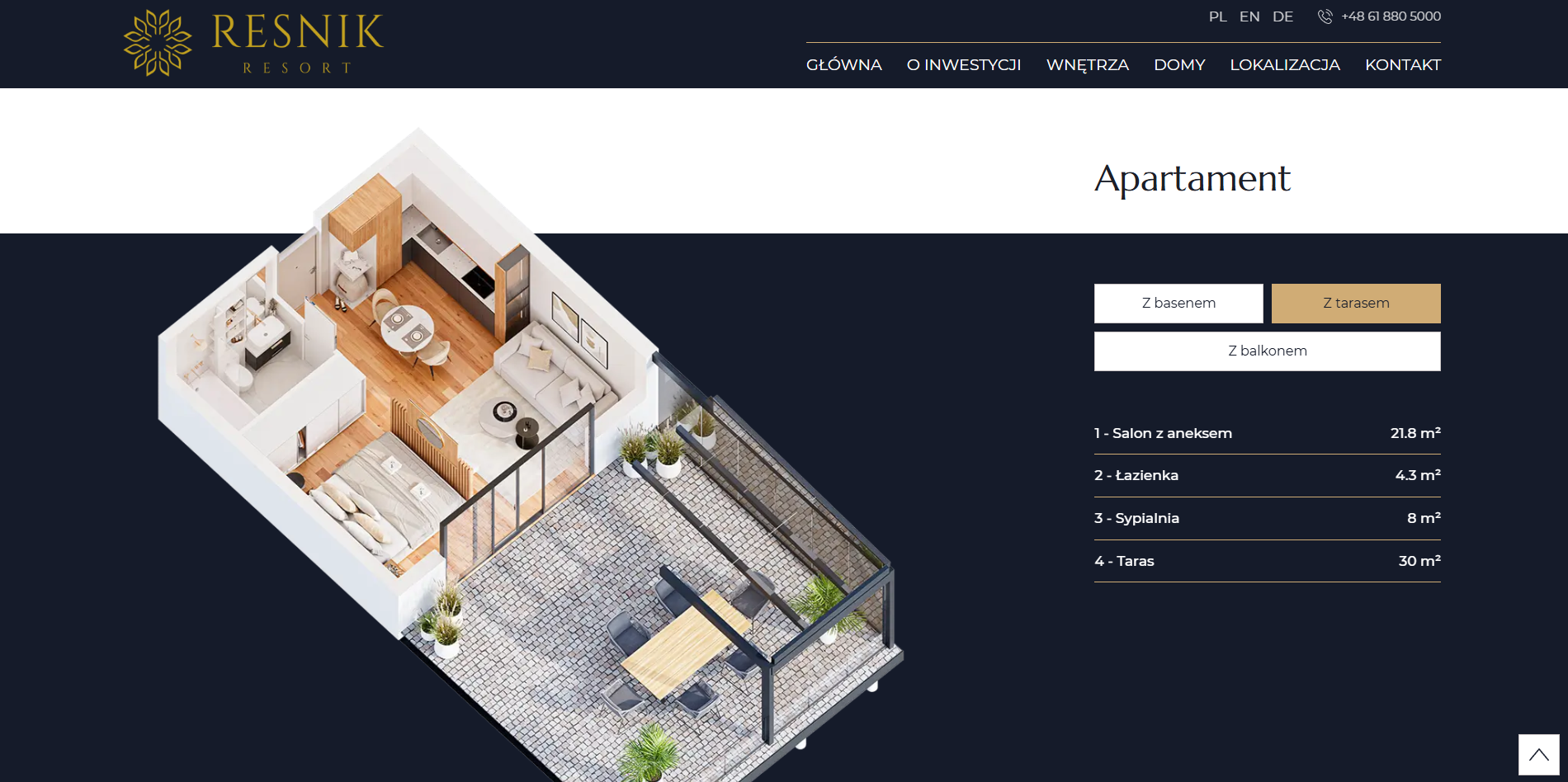 resnikresort_rzuty3d2 zrzut ekranu ze strony internetowej inwestycji Resnik Resort