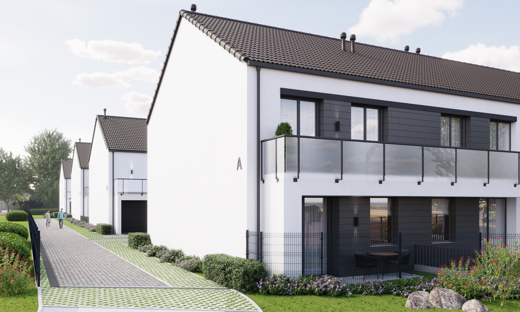 Wjazd na osiedle z zabudową szeregową.