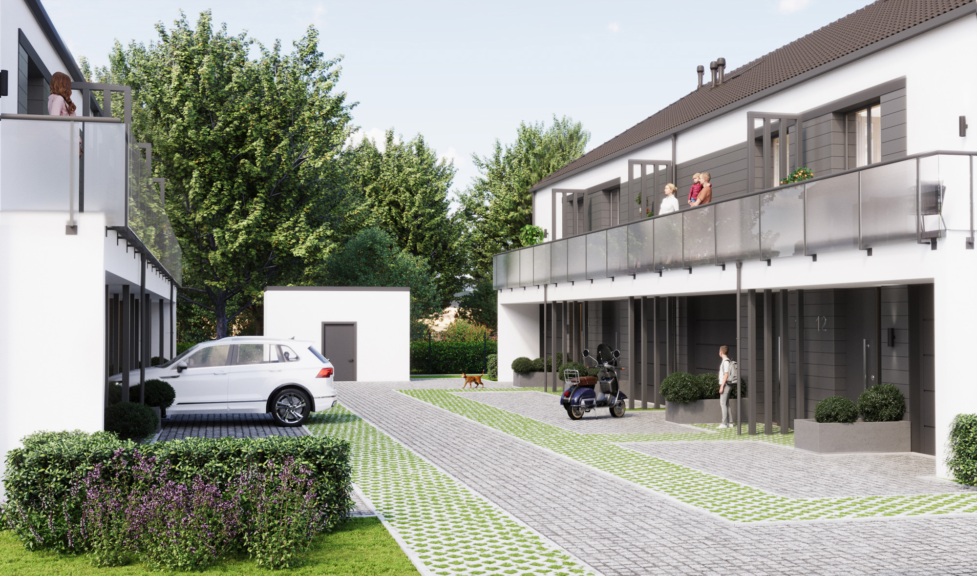 Podjazd do szeregowca z garażem.