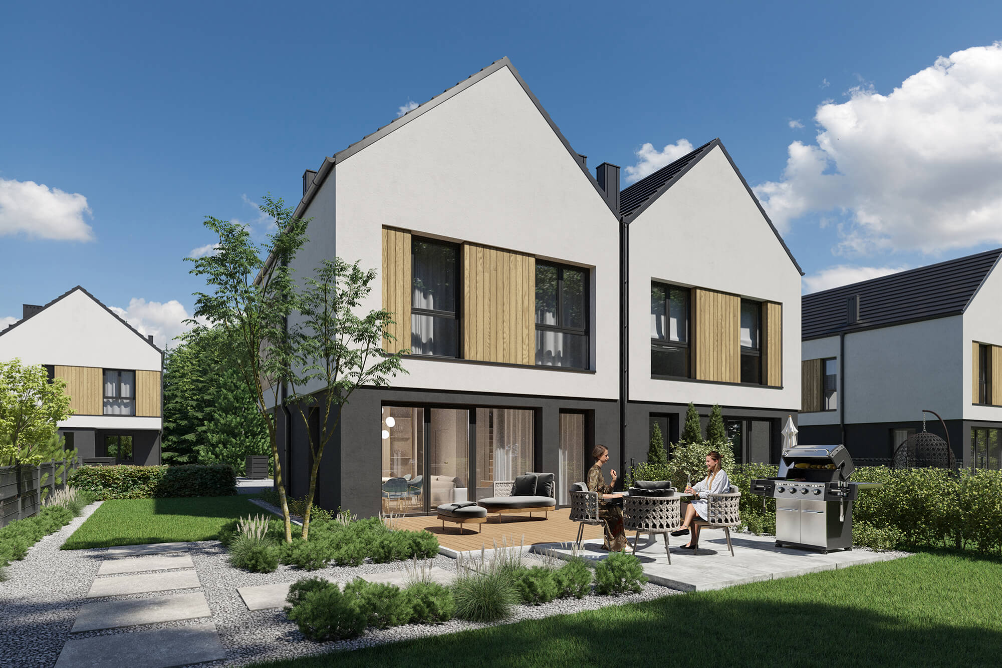 Bliźniak z ogródkiem i tarasem.