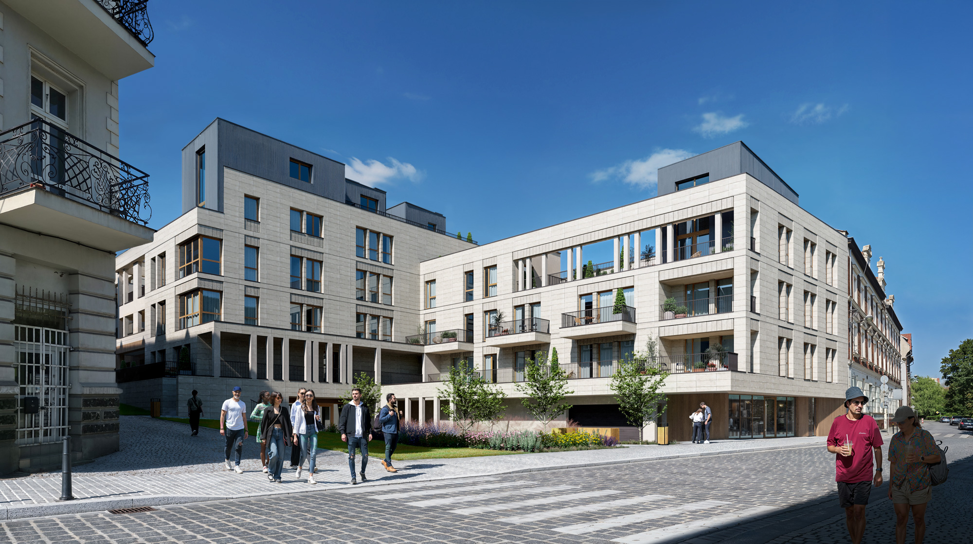 Nowoczesny budynek wielorodzinny w centrum miasta.