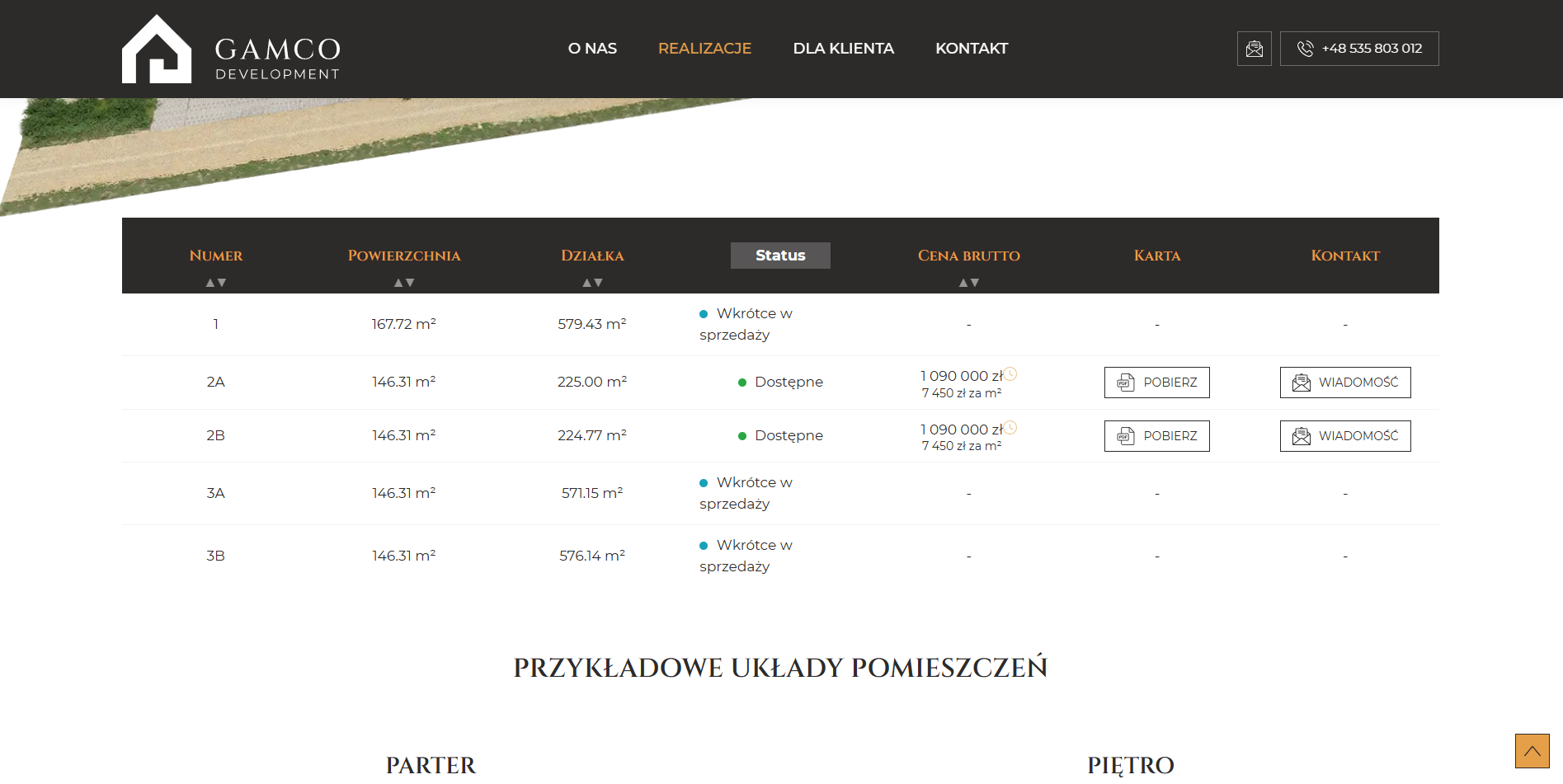 gamco_listalokali zrzut ekranu ze strony internetowej inwestycji Gamco