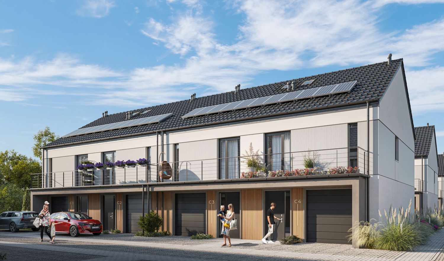 Widok na elewacje budynku w wieczornym świetle