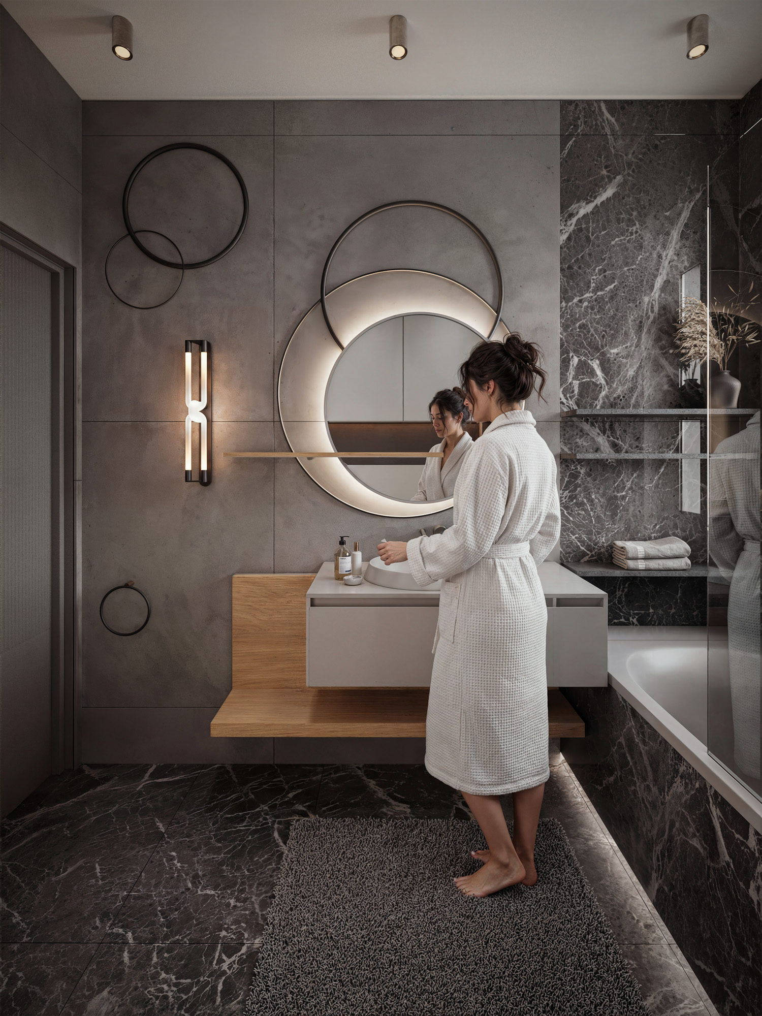 wizualizacje wnętrz 3D — łazienka apartamentu deweloperskiego