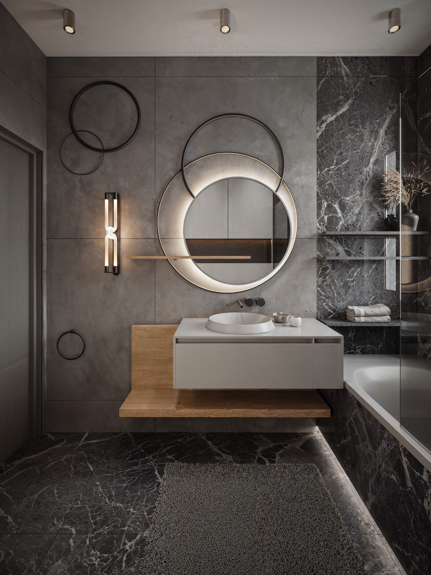 wizualizacje wnętrz 3D — łazienka apartamentu deweloperskiego