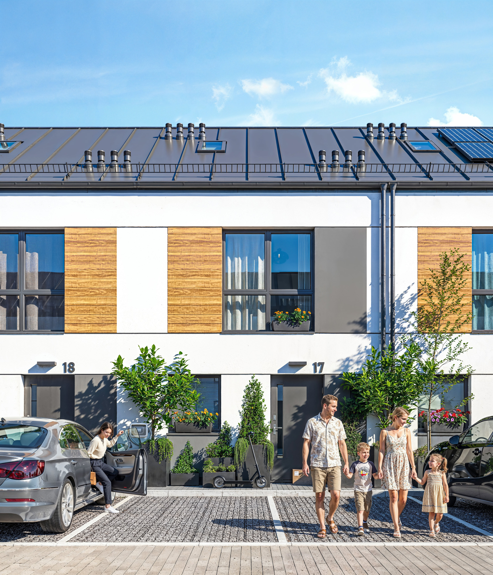 wizualizacje architektoniczne 3D — elewacja budynku szeregowego