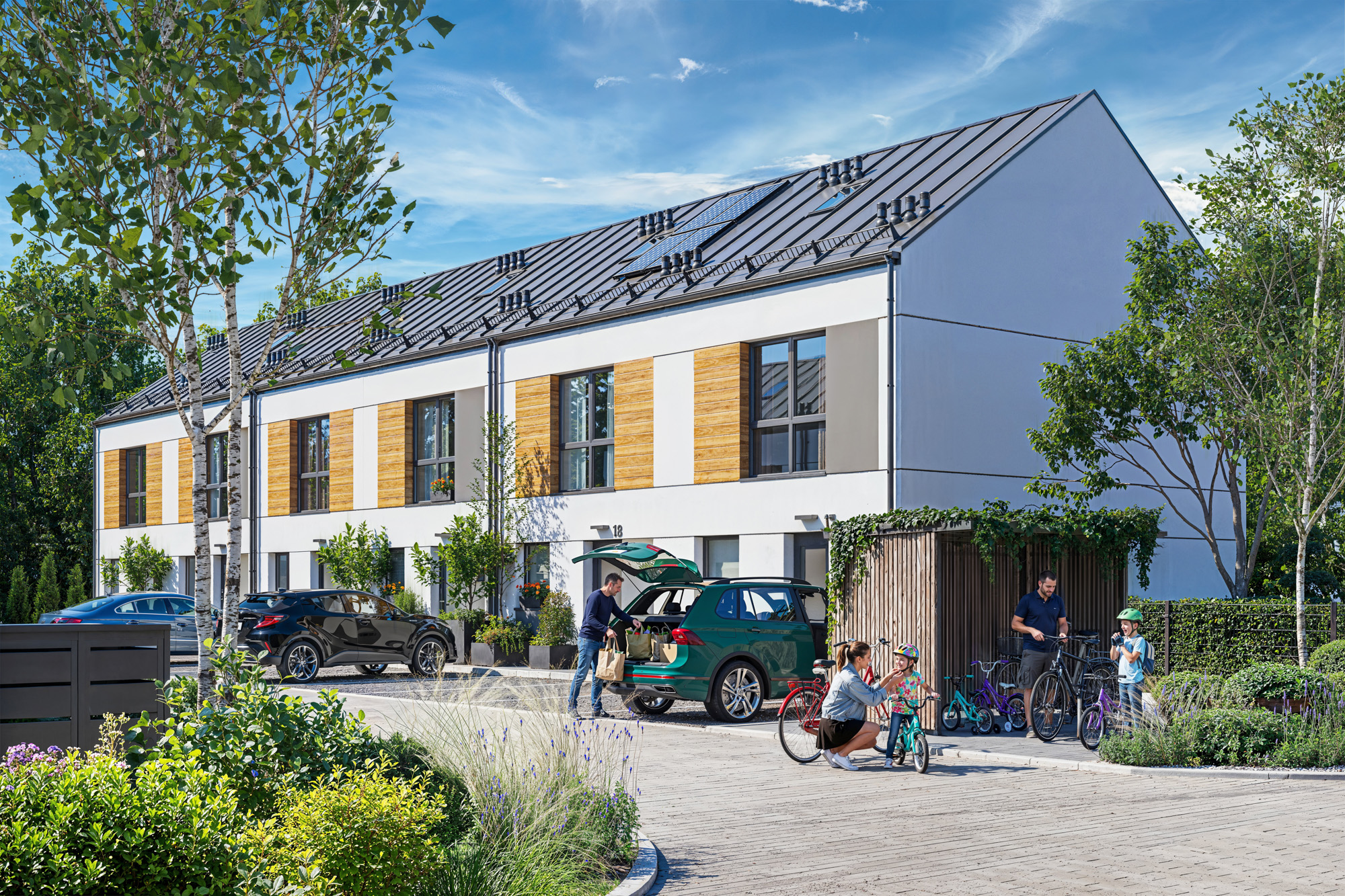 wizualizacje architektoniczne 3D — elewacja budynku szeregowego