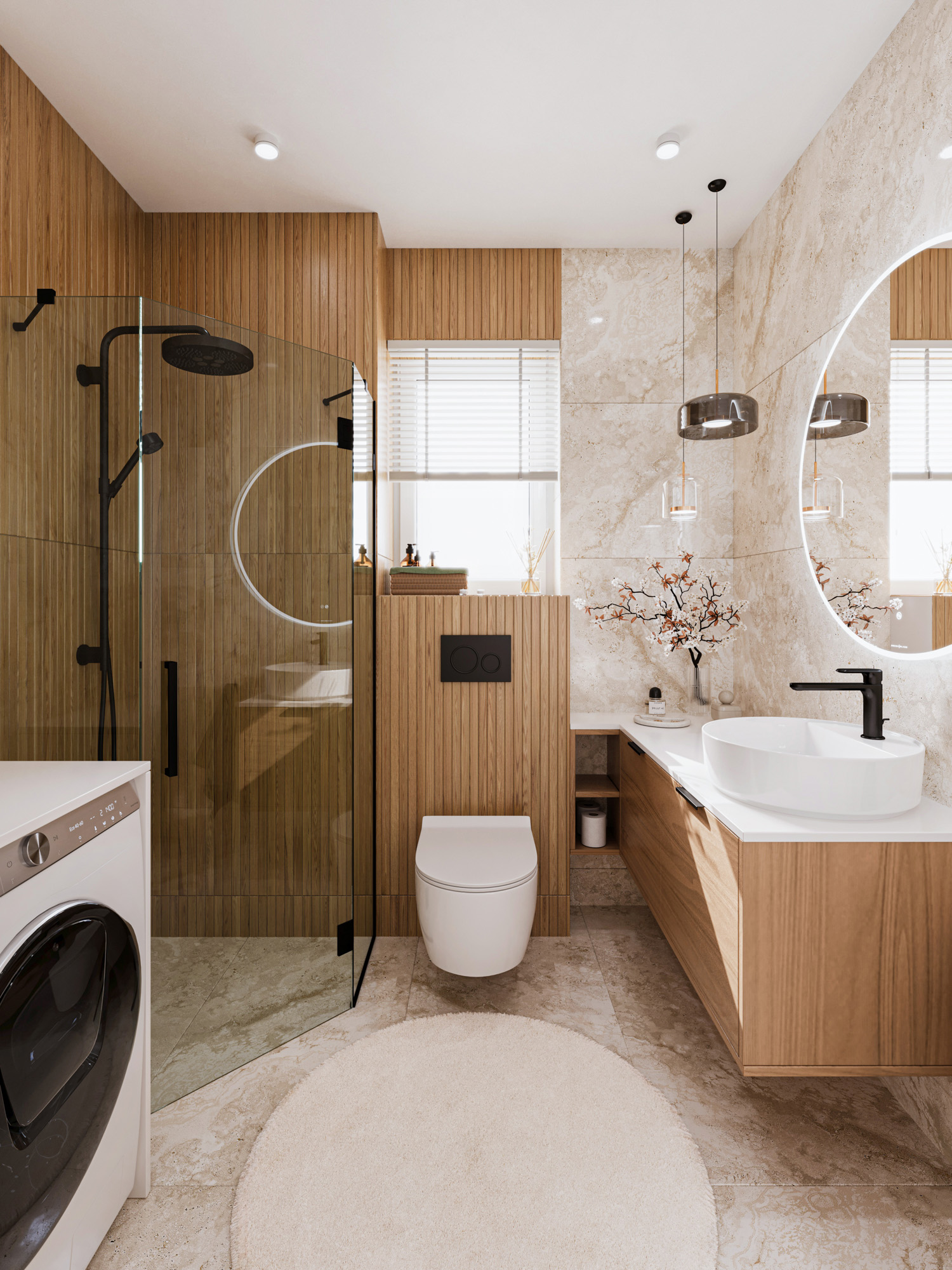 wizualizacje wnętrz 3D — łazienka apartamentu deweloperskiego