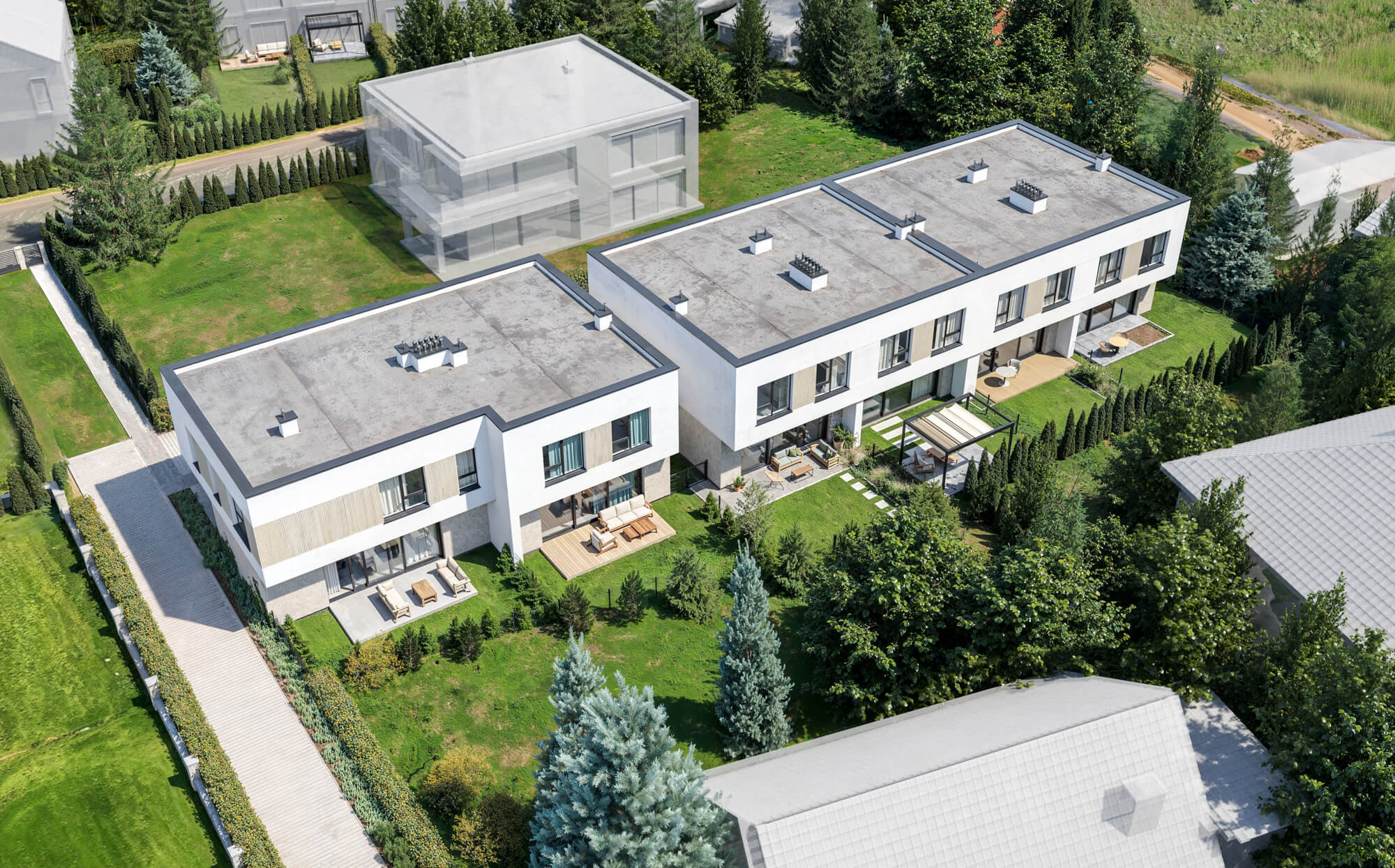 Wizualizacje 3D zewnętrzne Osiedla widok z lotu ptaka — Kokonat