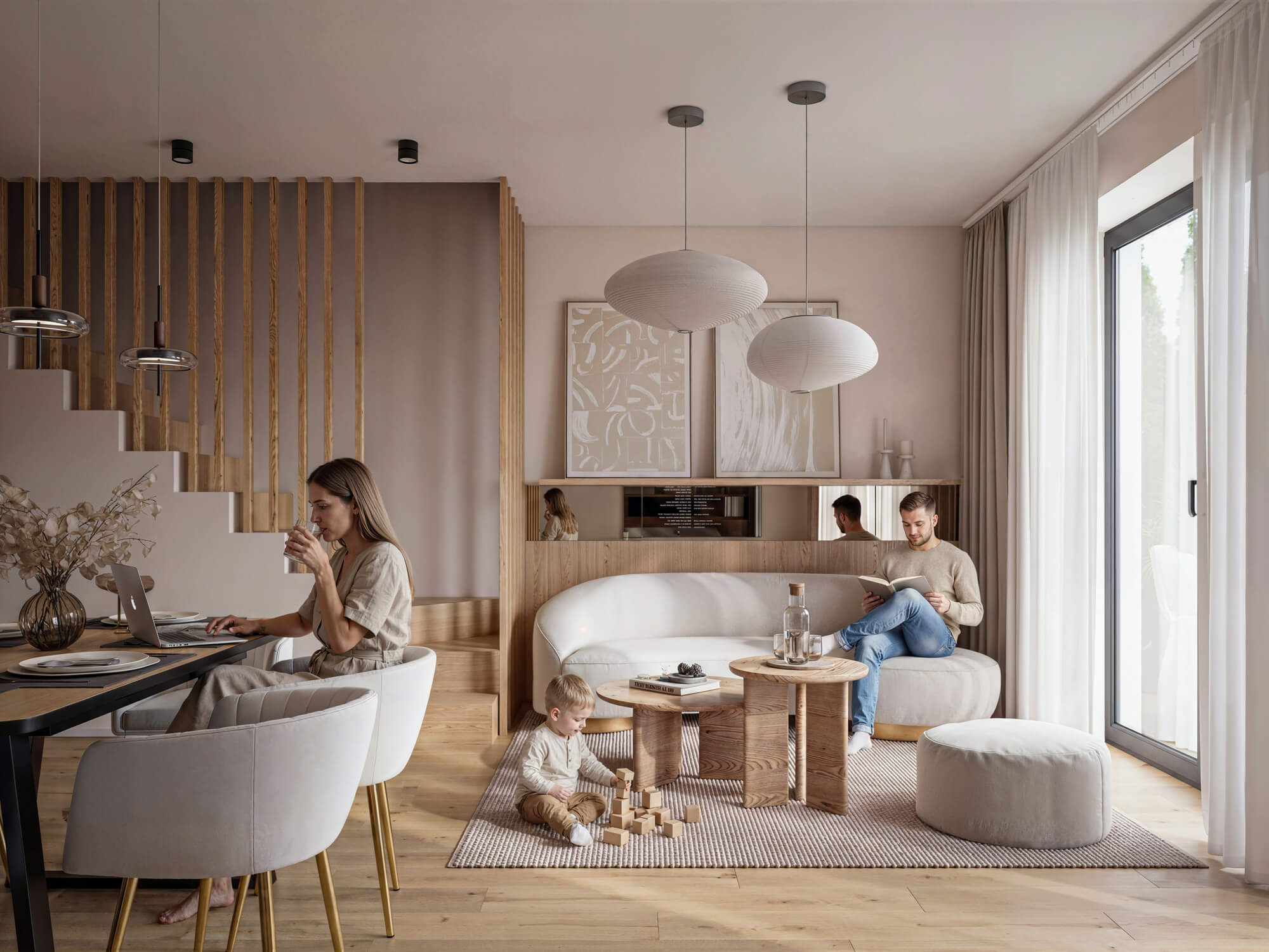 Wizualizacje 3D wnętrz inwestycji Północne Zacisze - salon