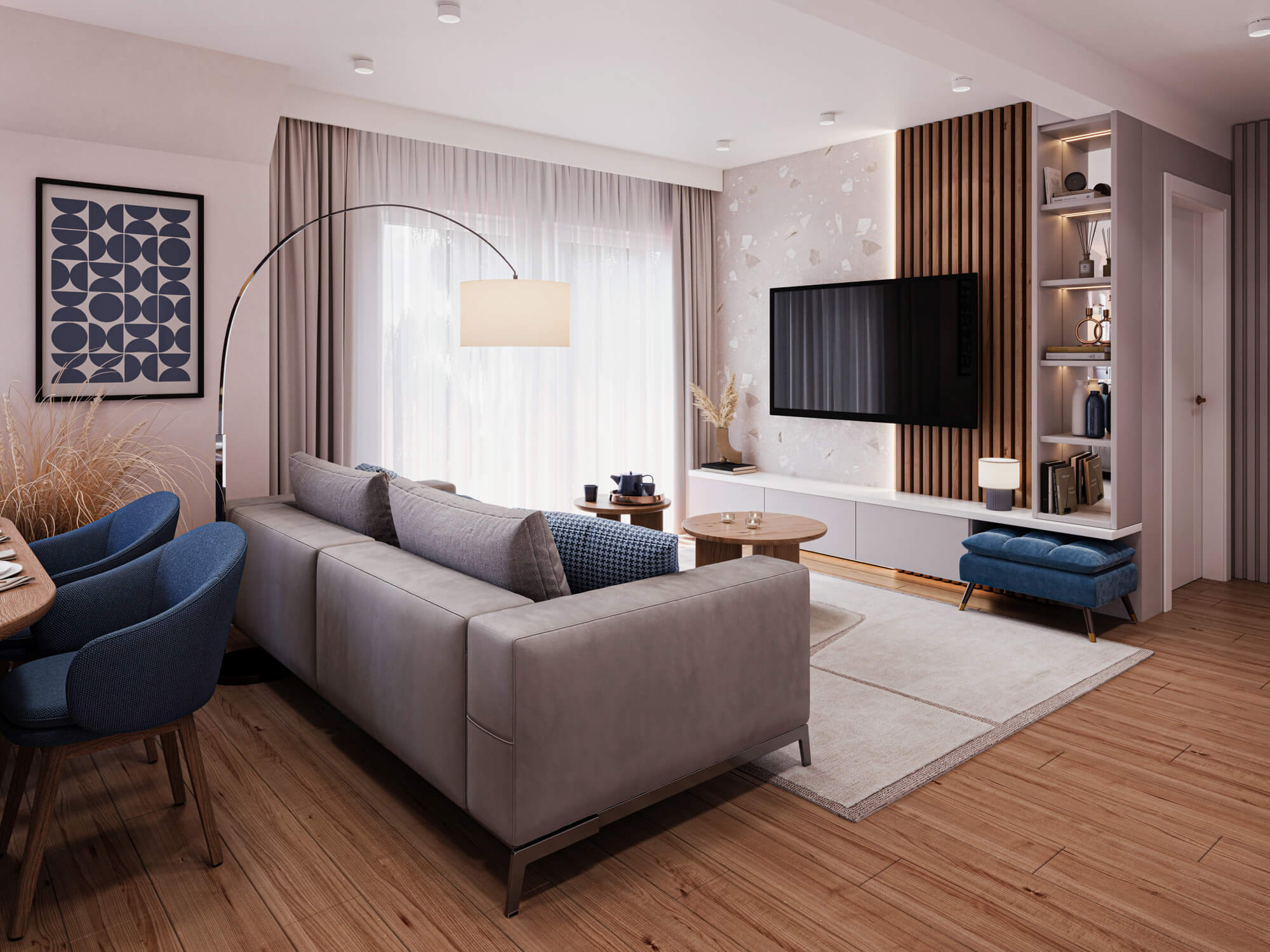 Wizualizacje 3D wnętrz inwestycji Apartamenty Akacjowa - salon