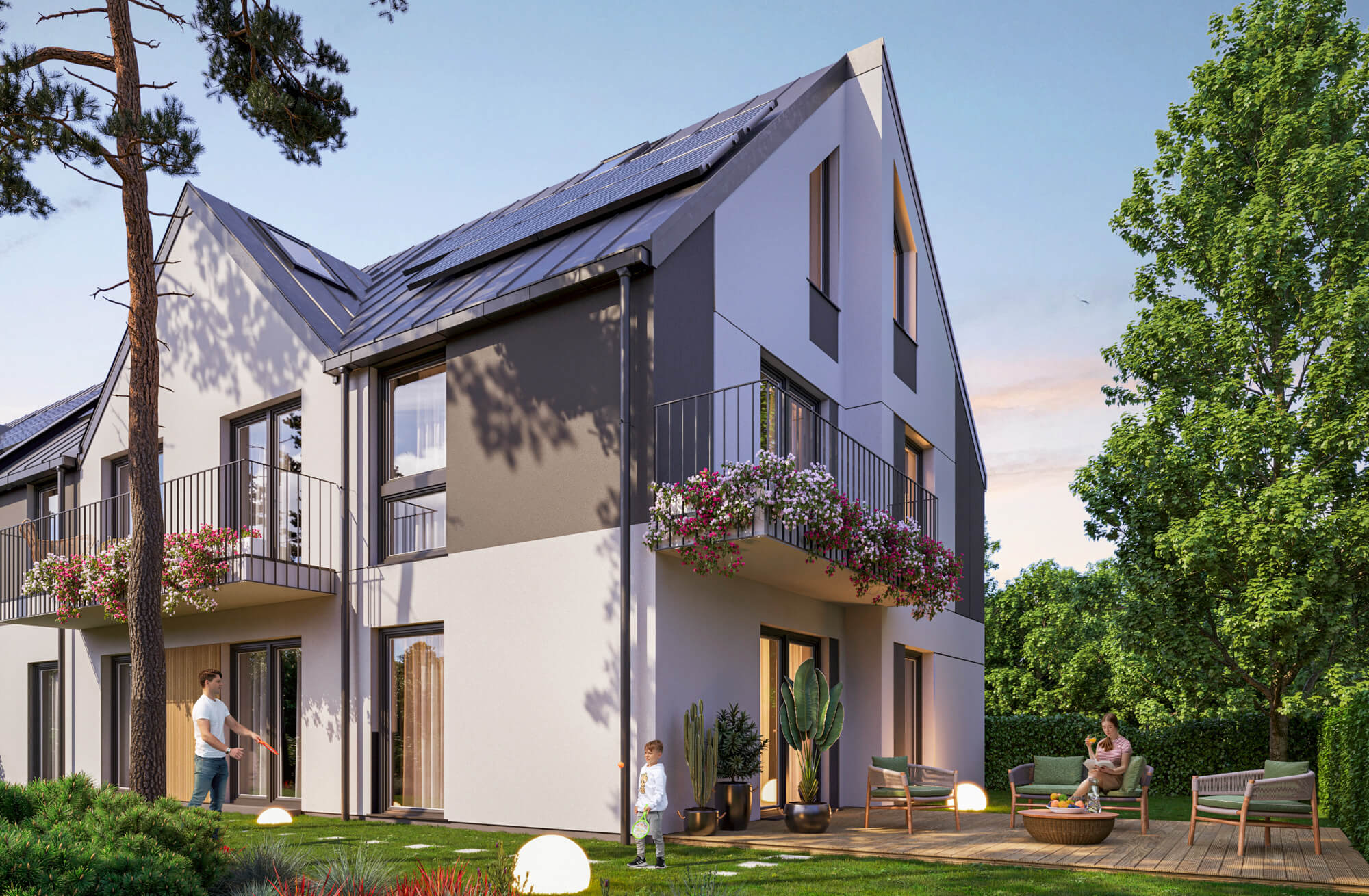 Wizualizacje 3D inwestycji Apartamenty Akacjowa - budynek z apartamentami z balkonem