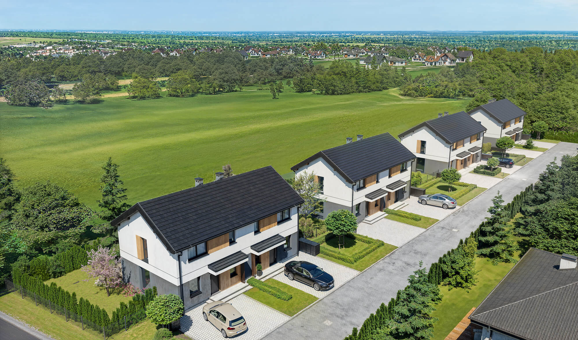 Wizualizacje 3D inwestycji Zielona Rączna - widok z lotu ptaka