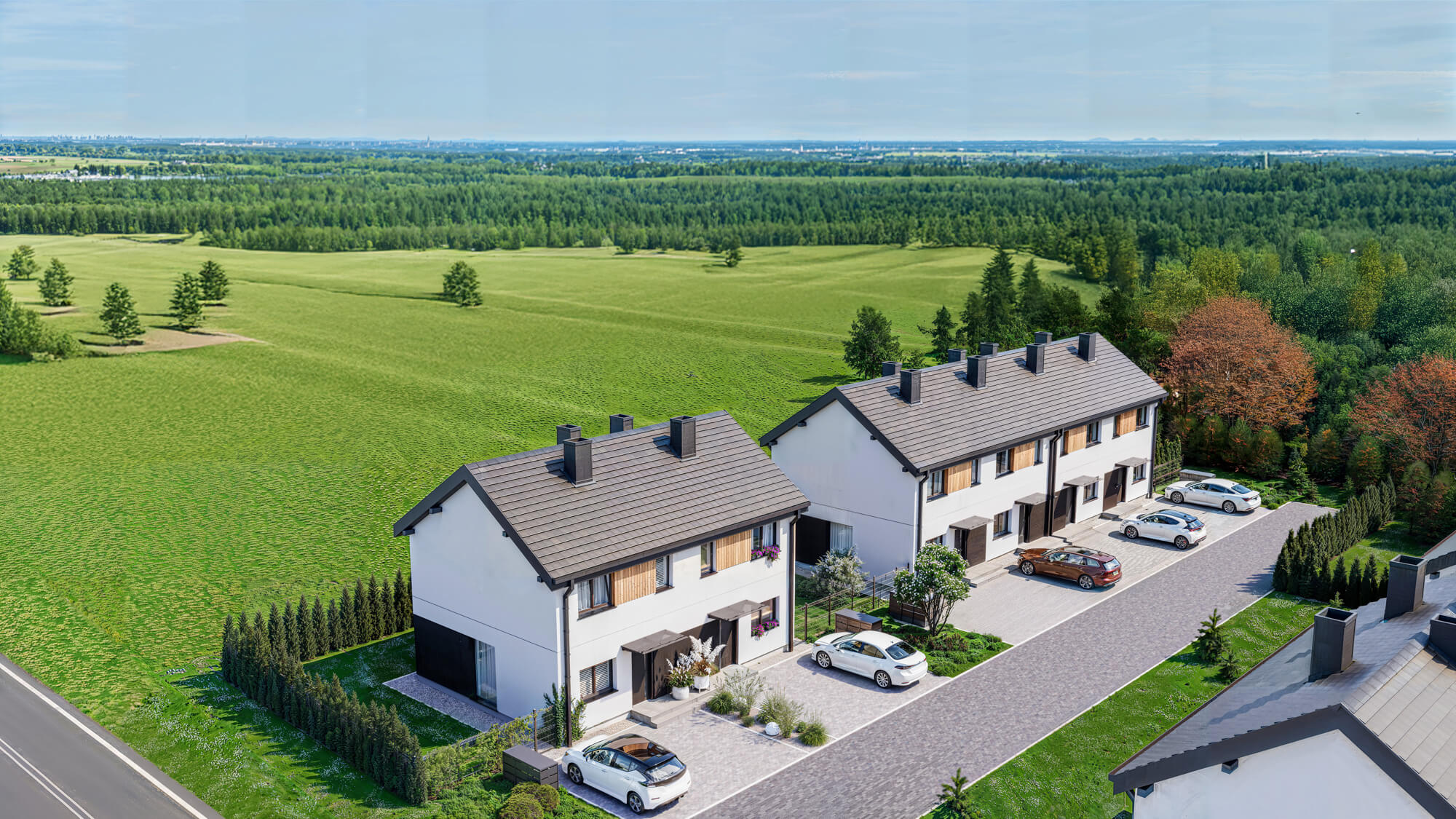 Wizualizacje 3D inwestycji Zielona Rączna - widok z lotu ptaka