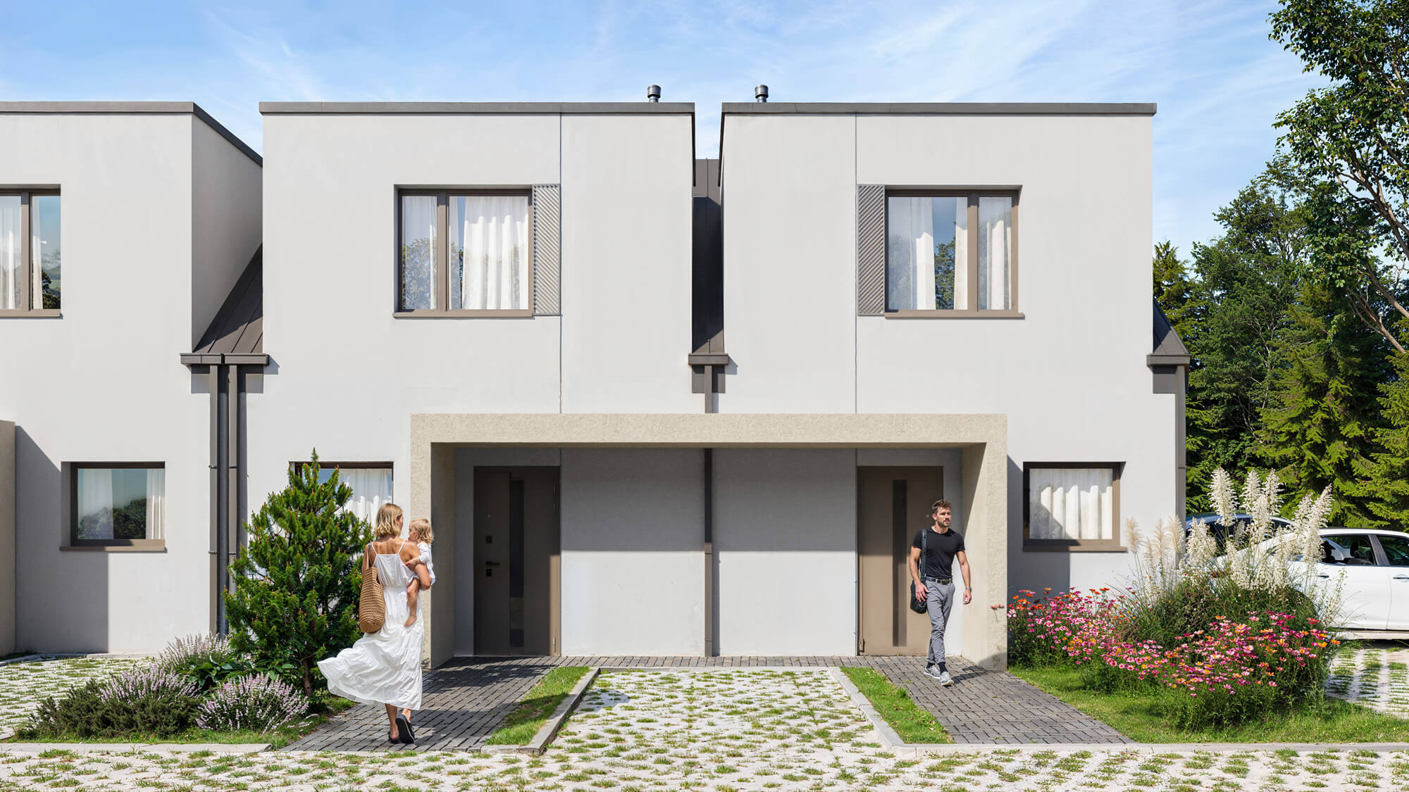Wizualizacje 3D inwestycji Nad Groblą - widok elewacji budynku bliźniaczego