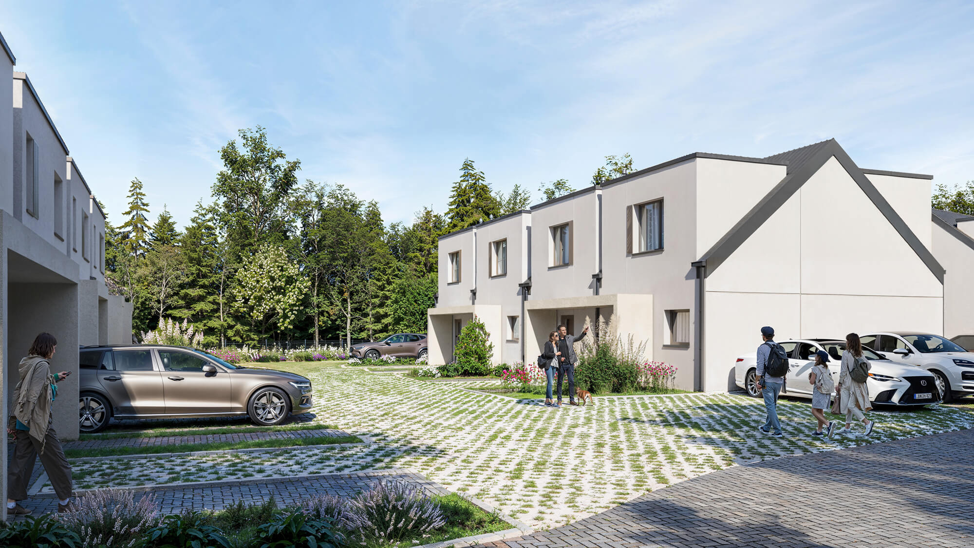 Wizualizacje 3D inwestycji Nad Groblą - widok osiedla w zabudowie bliźniaczej