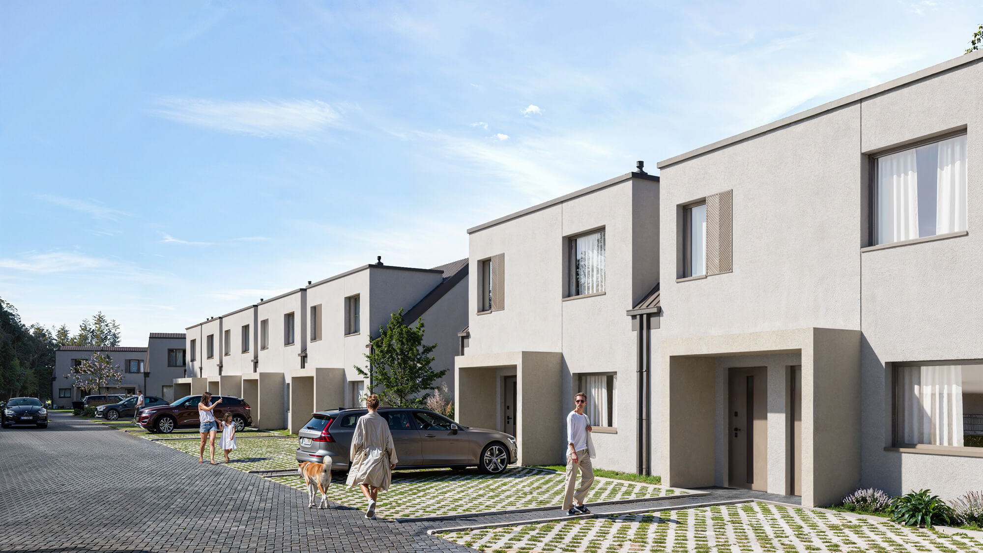 Wizualizacje 3D inwestycji Nad Groblą - widok osiedla w zabudowie bliźniaczej