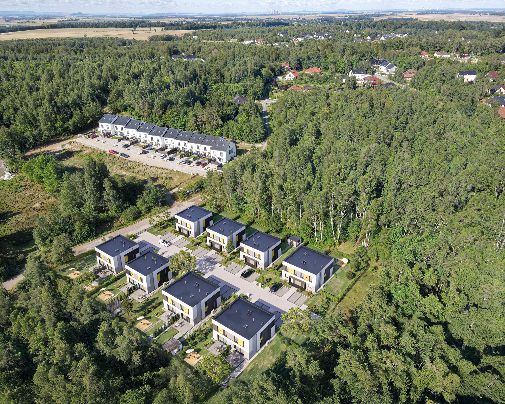 Wizualizacje 3D inwestycji Brzozova Park -widok osiedla z lotu ptaka