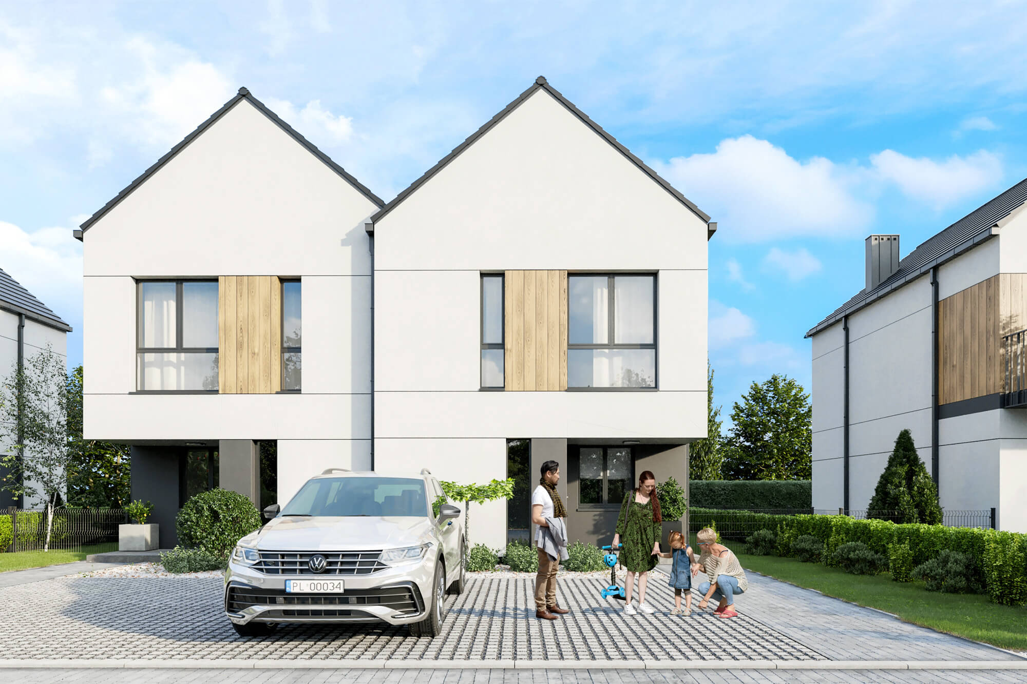 Wizaulizacje 3D zewnętrzne osiedla Kusocińskiego - widok elewacji