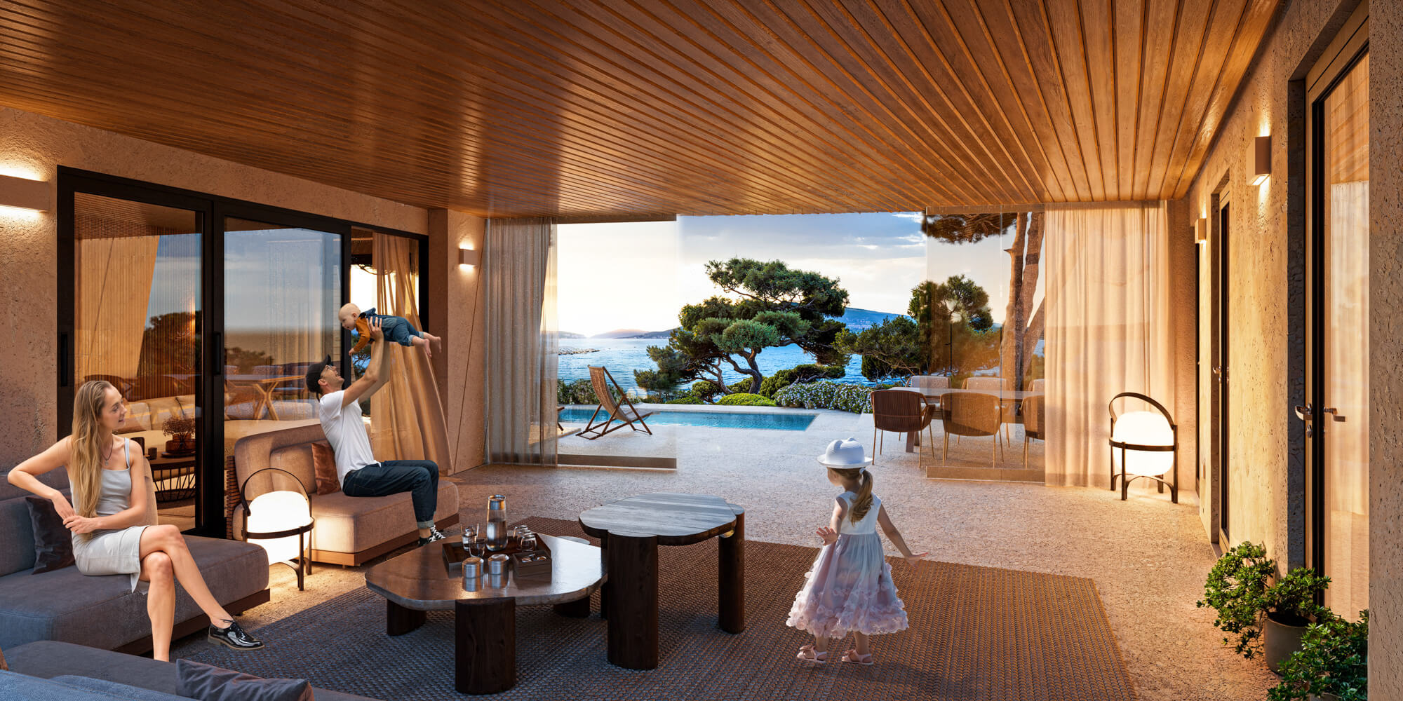 Wizualizacje 3D inwestycji Obonjan Resort - taras wieczorem
