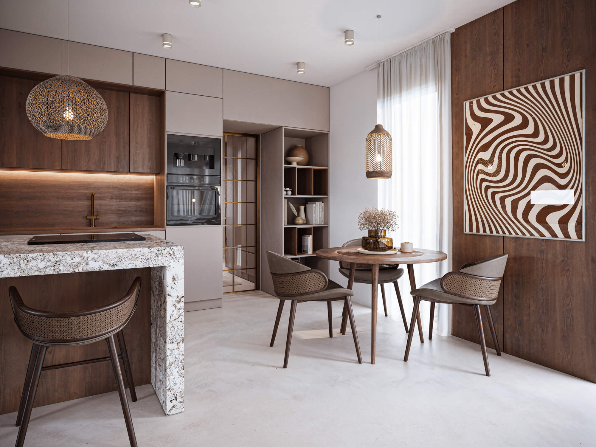 Wizualizacje 3D inwestycji Obonjan Resort - mała kuchnia z jadalnią