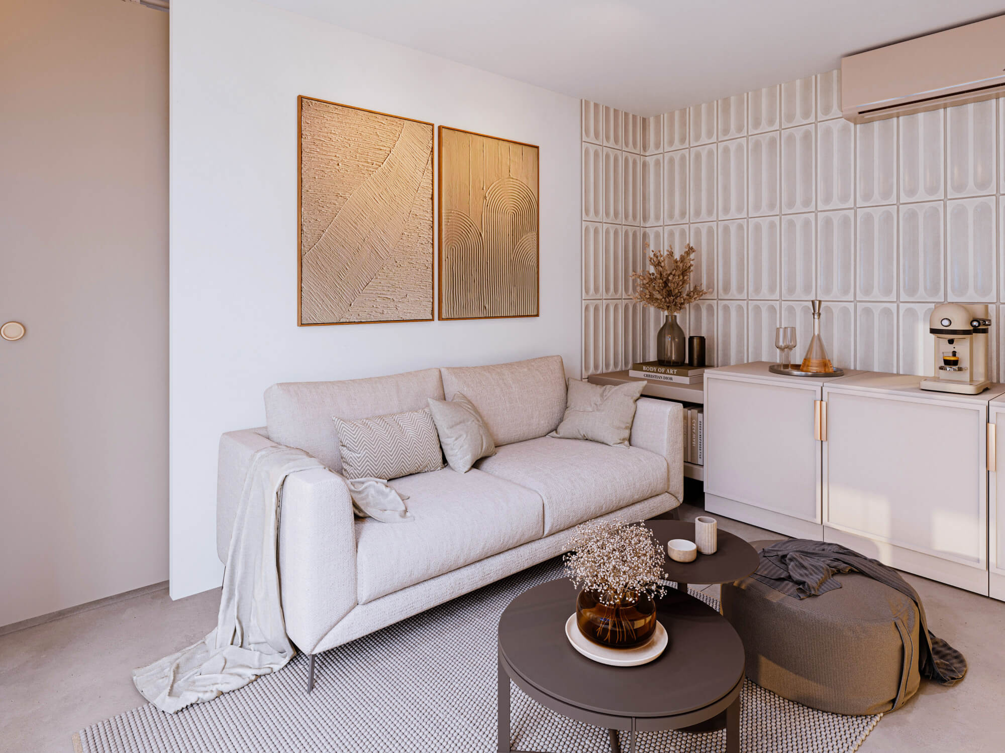 Wizualizacje 3D inwestycji Obonjan Resort - mały apartament z kuchnią i salonem