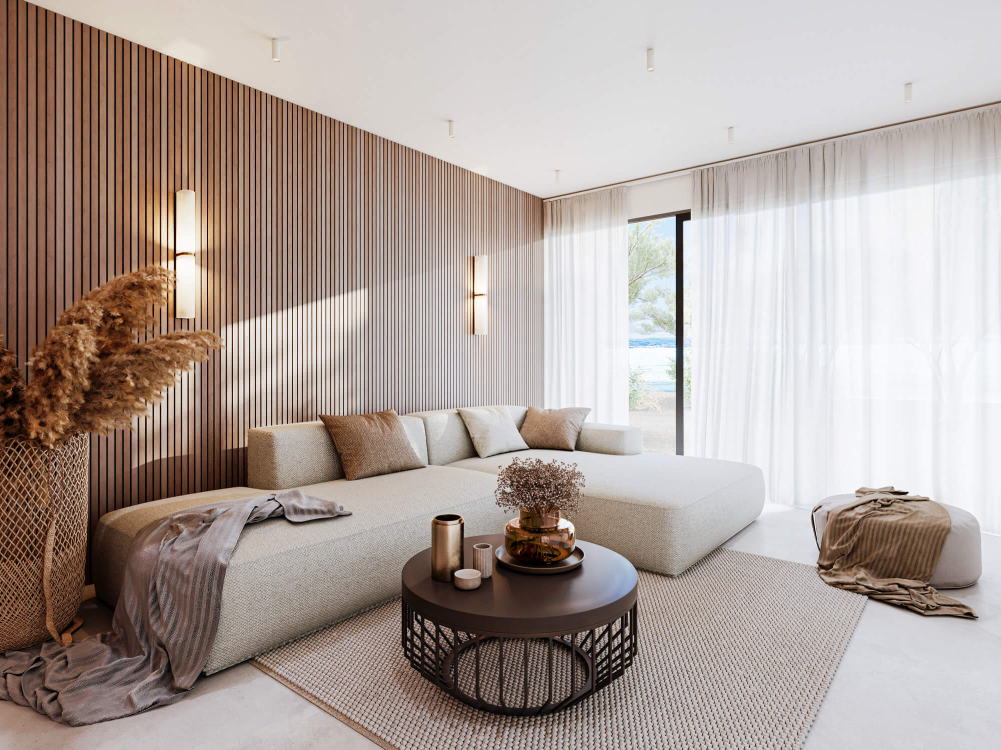 Wizualizacje 3D inwestycji Obonjan Resort - salon z wyjściem na taras