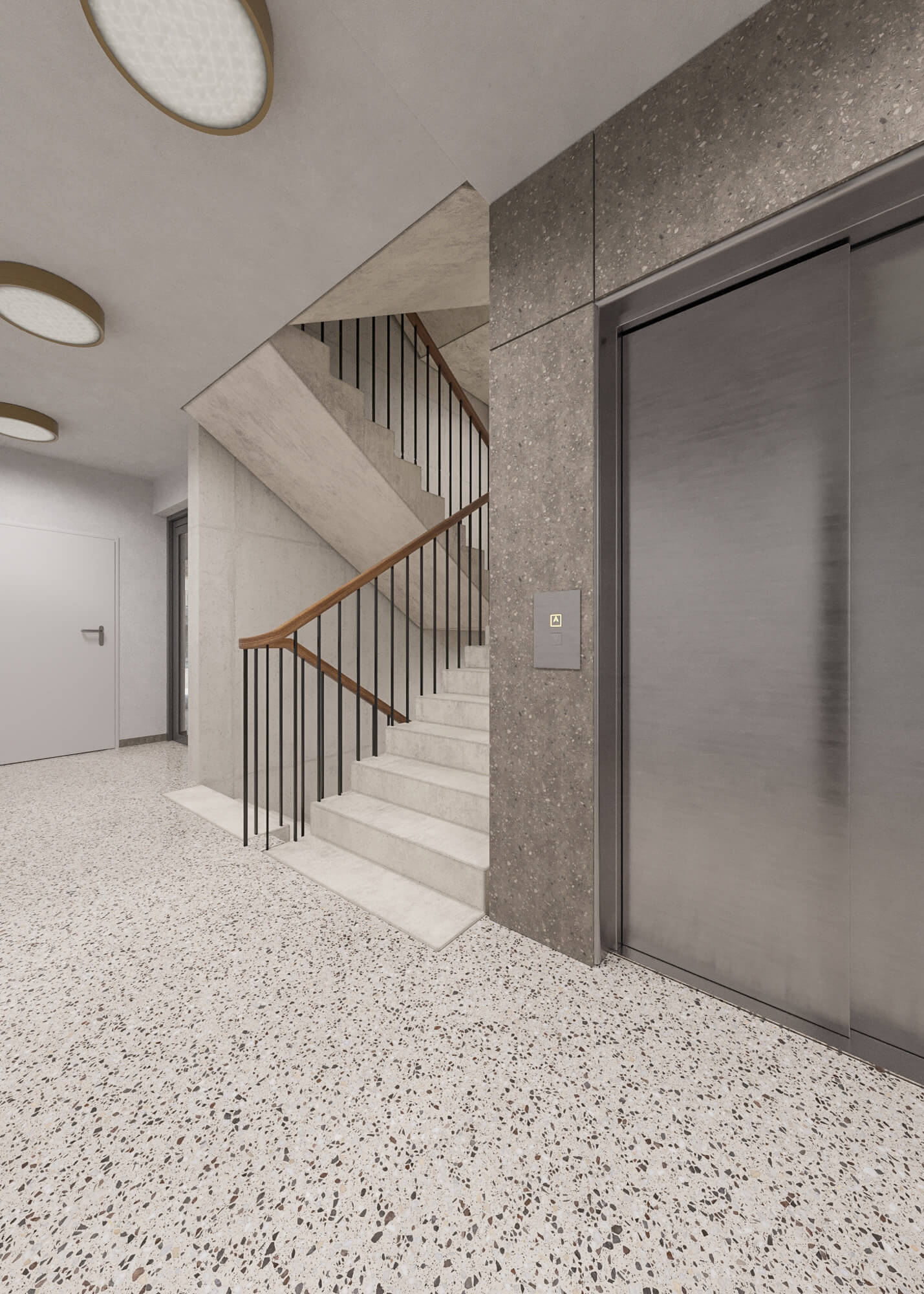 Wizualizacje 3D inwestycji Apartamenty Dąbrowskiego 12 - klatka schodowa