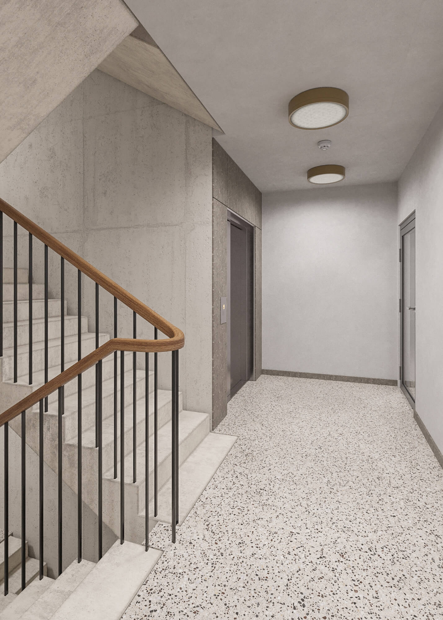Wizualizacje 3D inwestycji Apartamenty Dąbrowskiego 12 - klatka schodowa