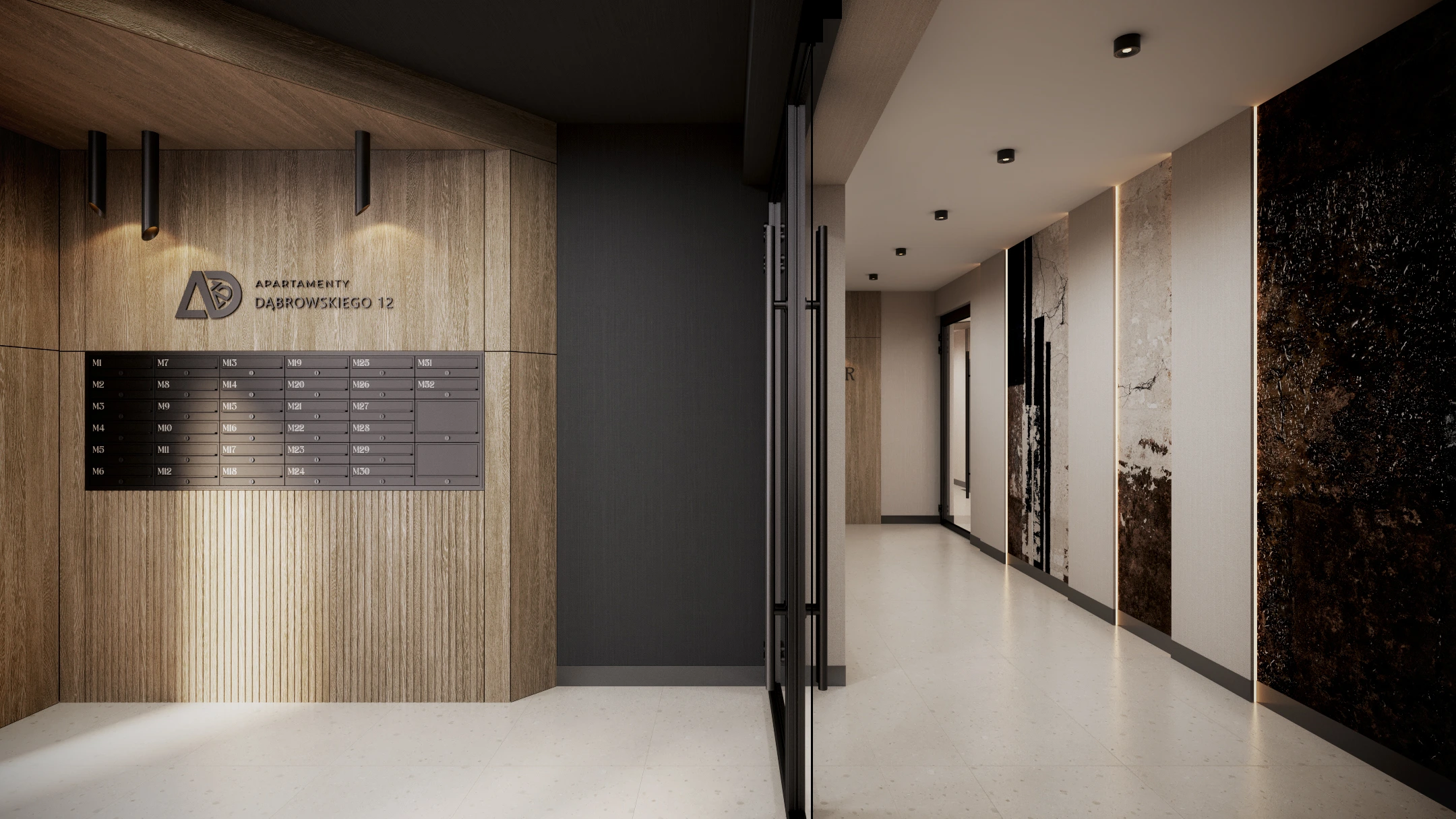 Wizualizacje 3D inwestycji Apartamenty Dąbrowskiego 12 - korytarz