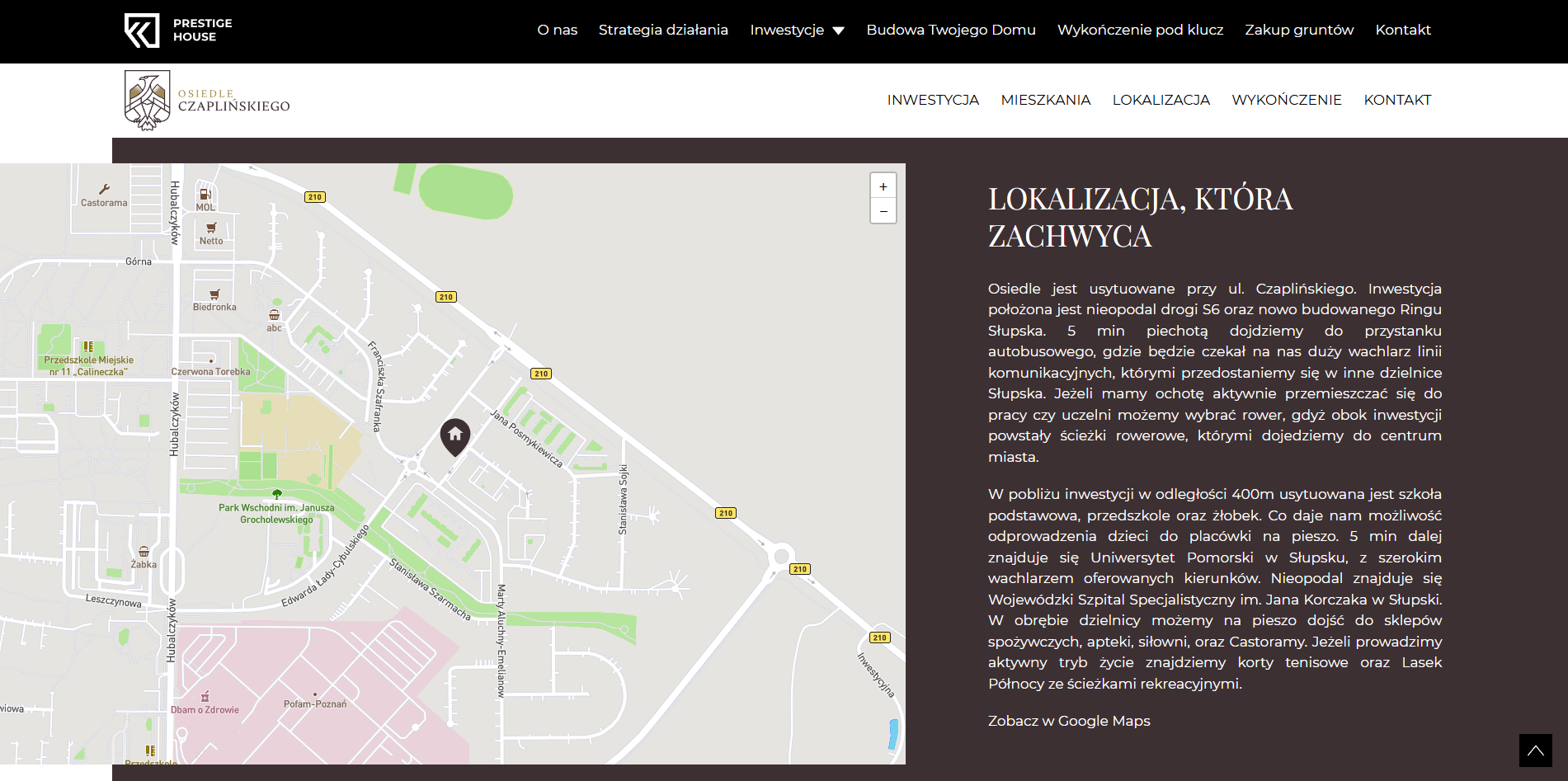 czplinksiego-lokalizacja zrzut ekranu ze strony internetowej Osiedla Czaplińskiego
