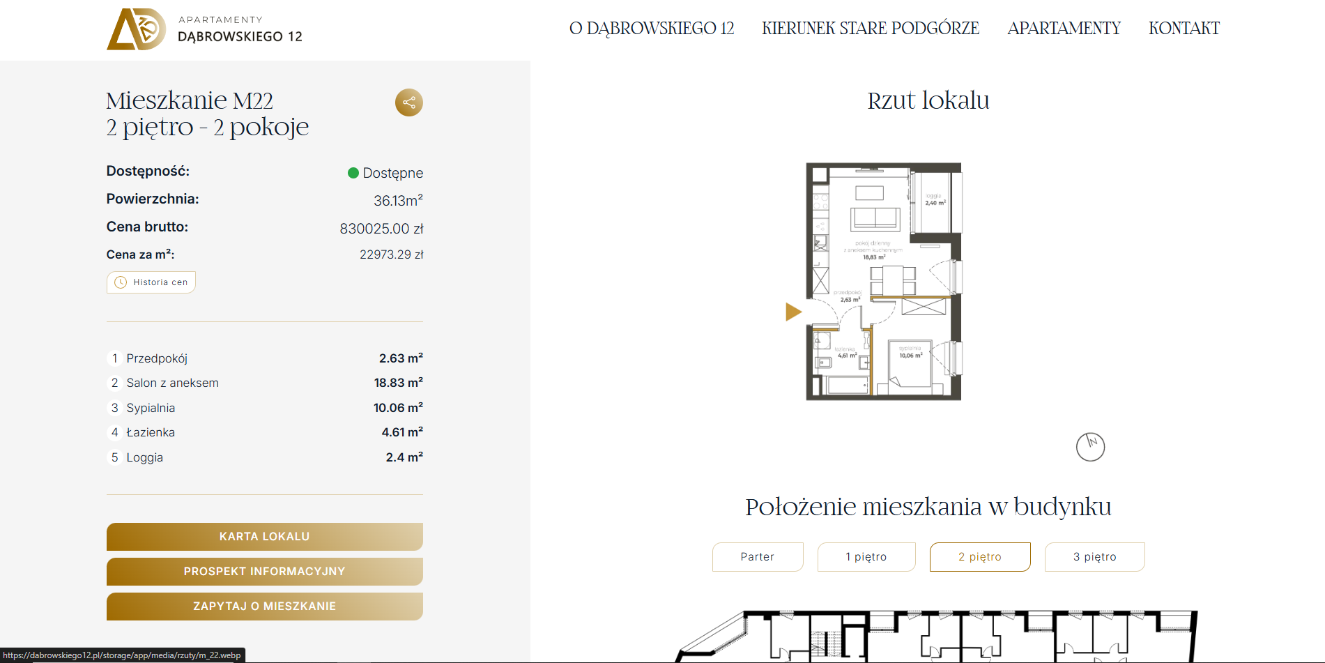 dabrowaskiego12_listalokali zrzut ekranu ze strony internetowej inwestycji Apartamenty Dąbrowskiego 12