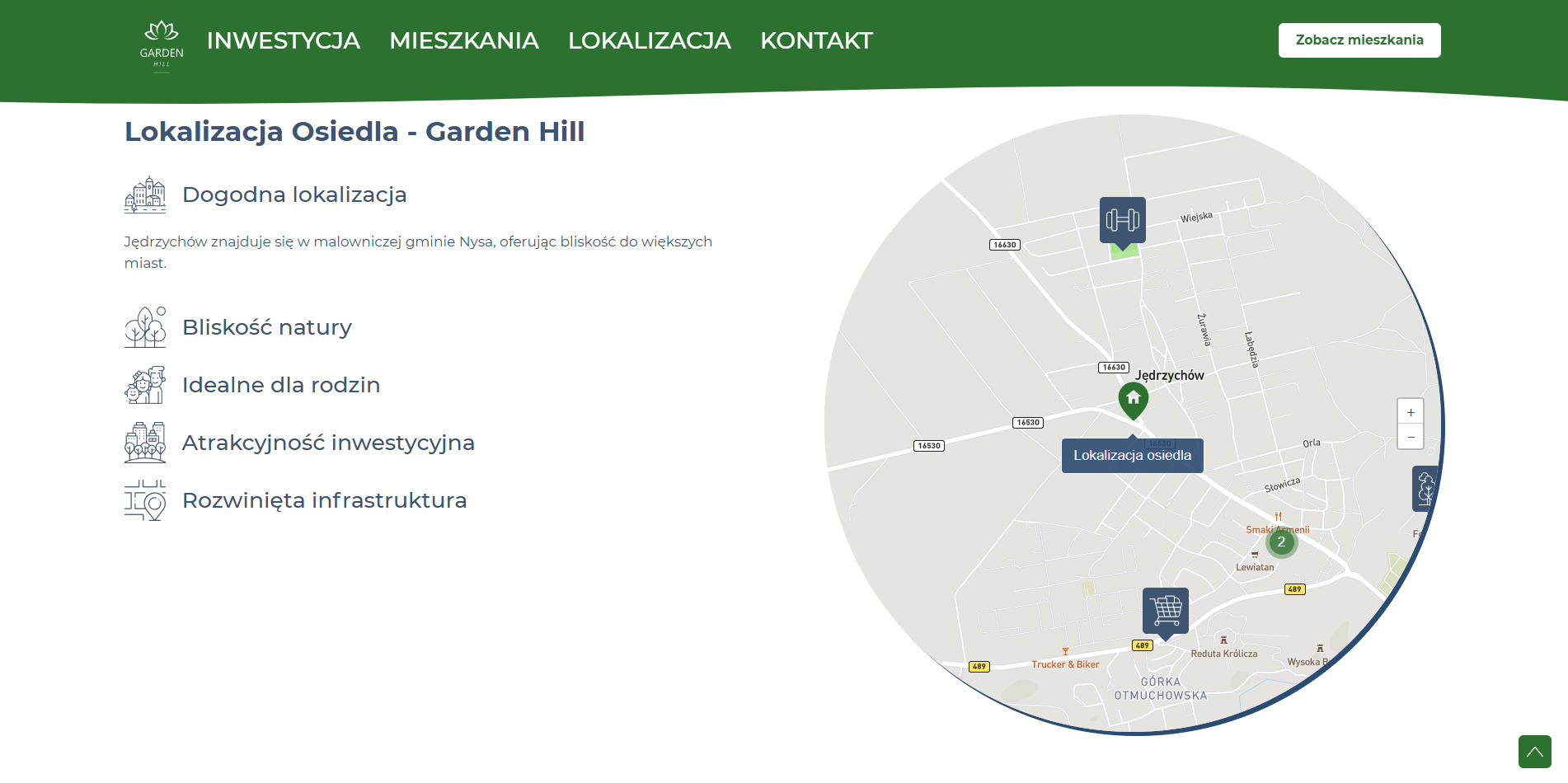 zrzut ekranu ze strony internetowej inwestycji Garden Hill