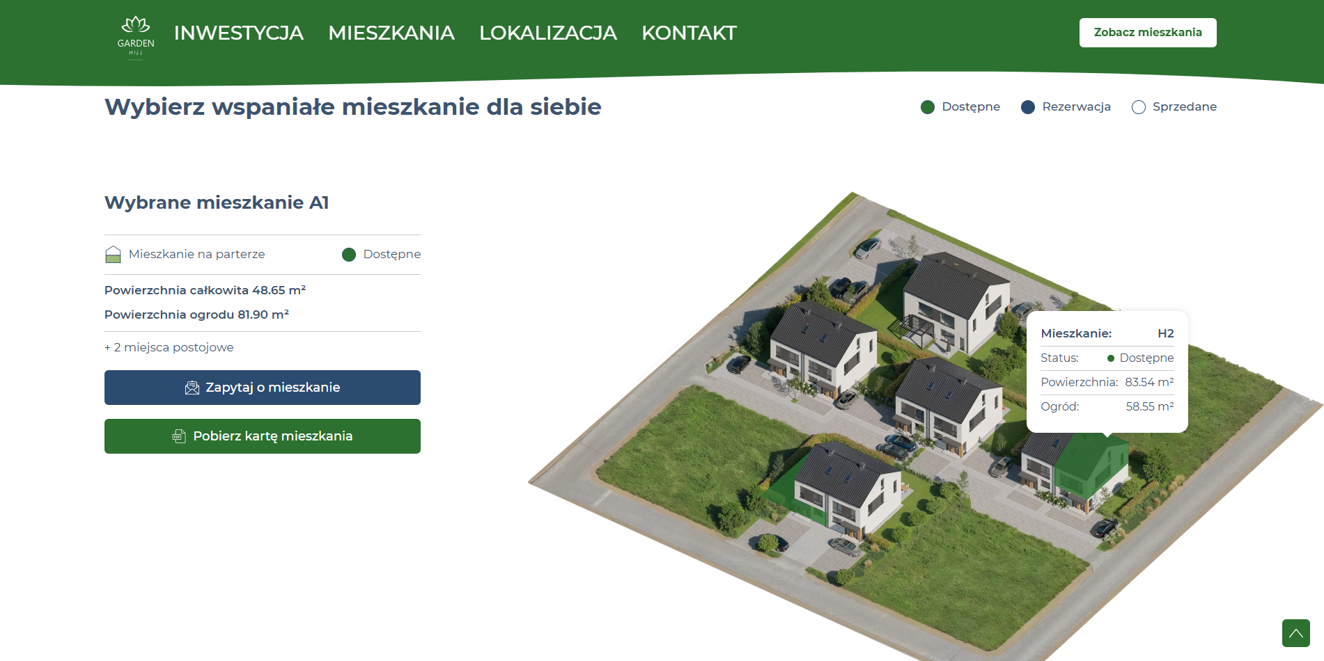 zrzut ekranu ze strony internetowej inwestycji Garden Hill
