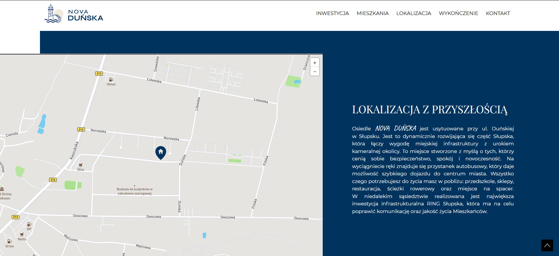 zrzut ekranu ze strony internetowej inwestycji Nova Duńska