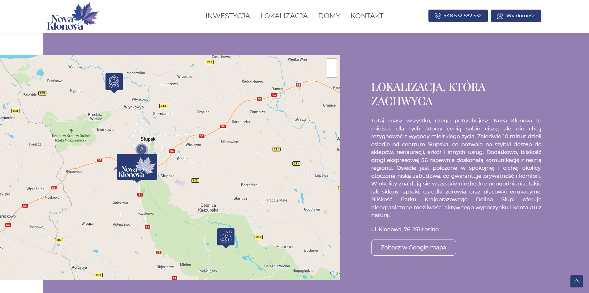 zrzut ekranu ze strony internetowej inwestycji Nova Klonova