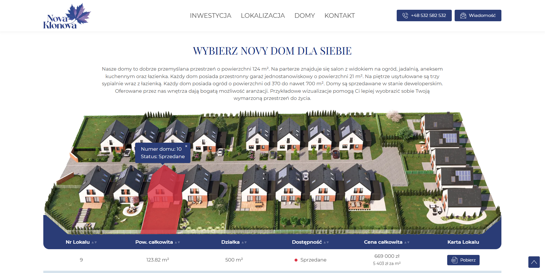 zrzut ekranu ze strony internetowej inwestycji Nova Klonova