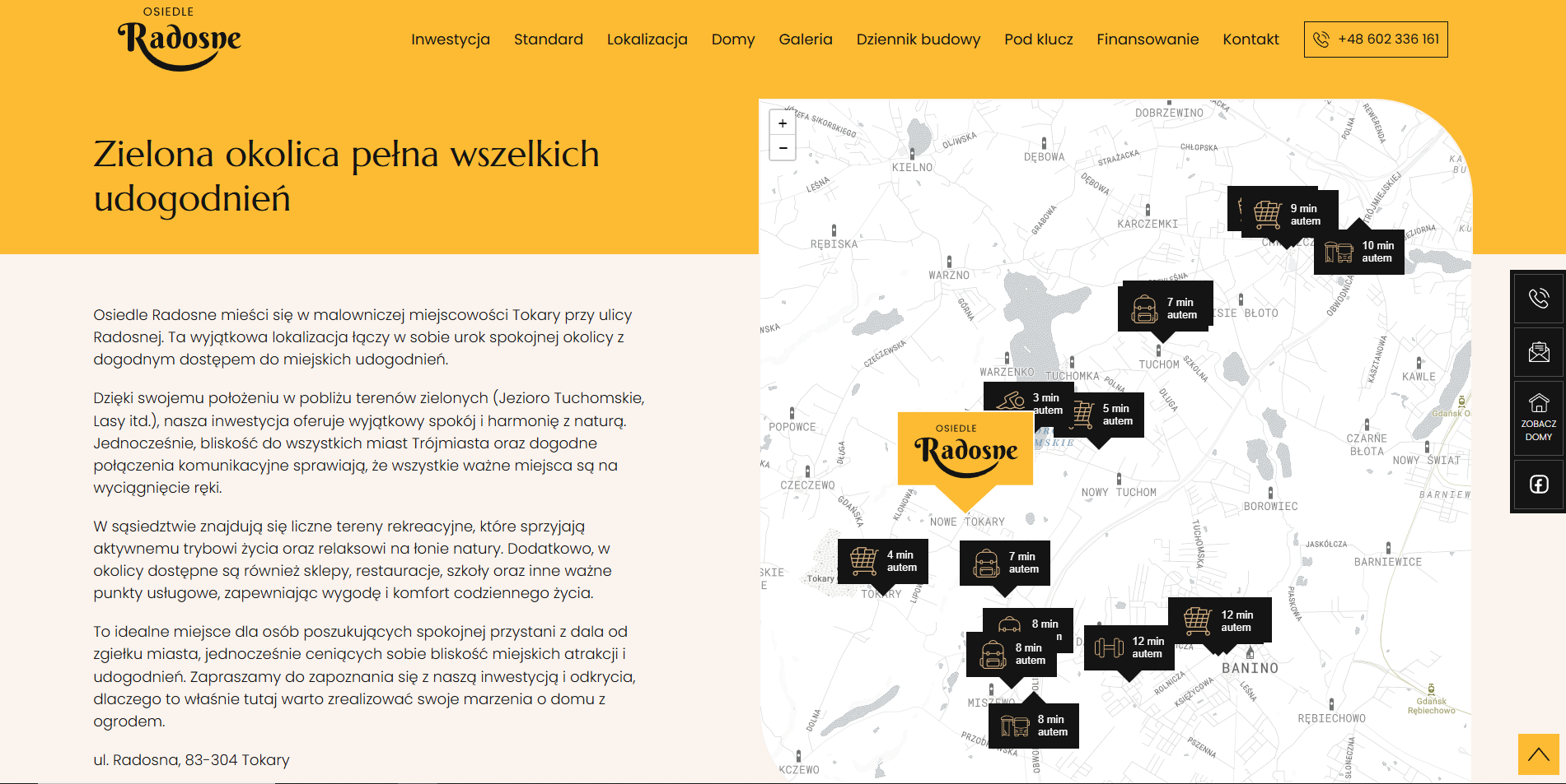 radosna-lokalizacja zrzut ekranu ze strony internetowej Osiedle Radosne