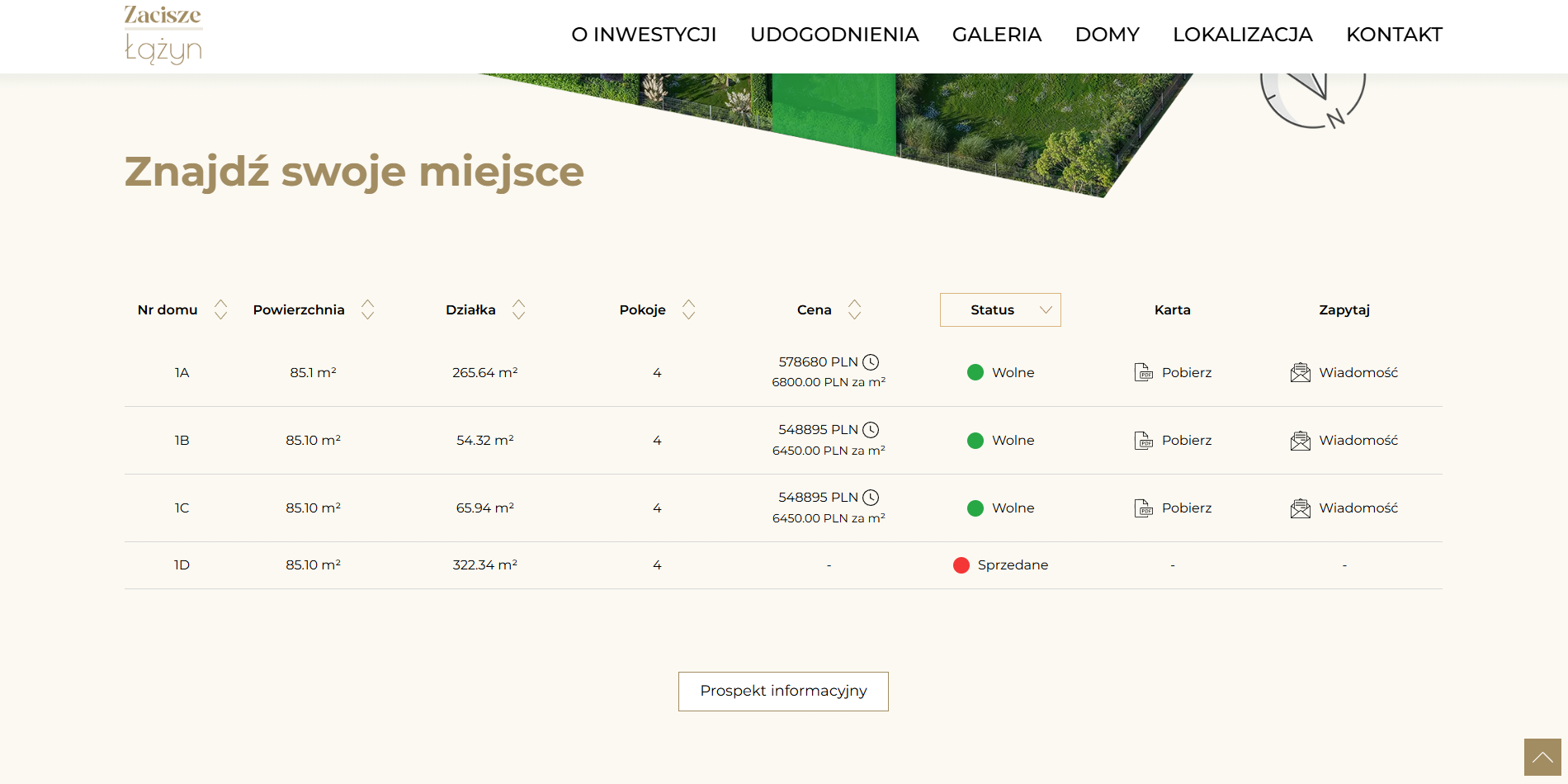 zaciszelazyn_lista lokali zrzut ekranu ze strony internetowej osiedla Zacisze Łążyn