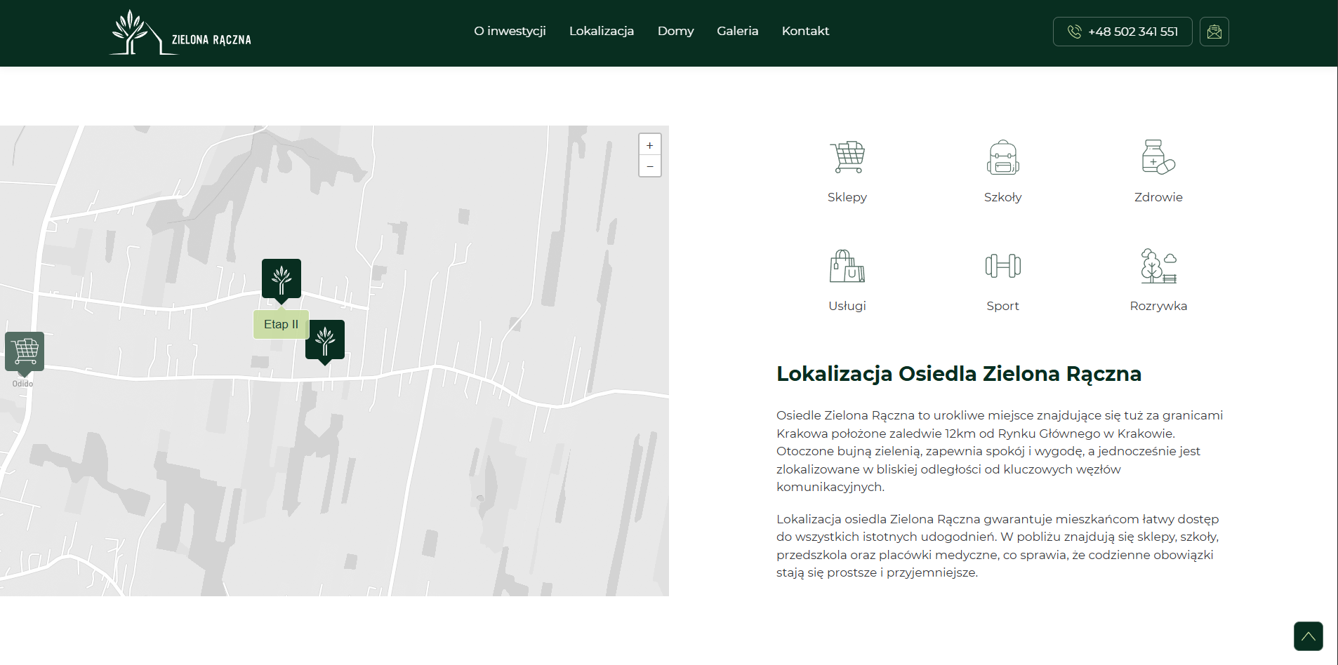 zielonaraczna-lokalizacja zrzut ekranu ze strony internetowej inwestycji Zielona Rączna