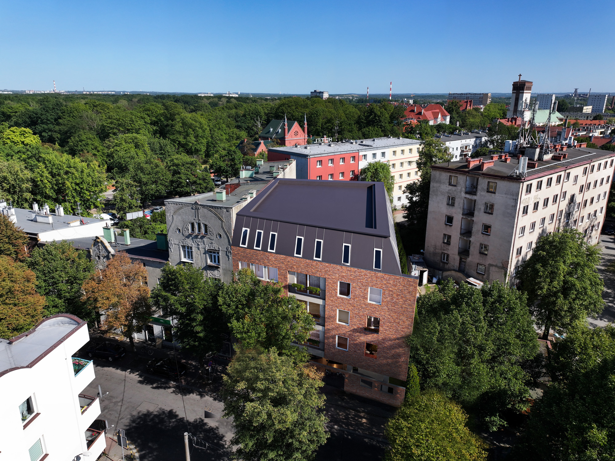 Wizualizacje 3D inwestycji mieszkaniowej w Gliwicach - widok z lotu ptaka